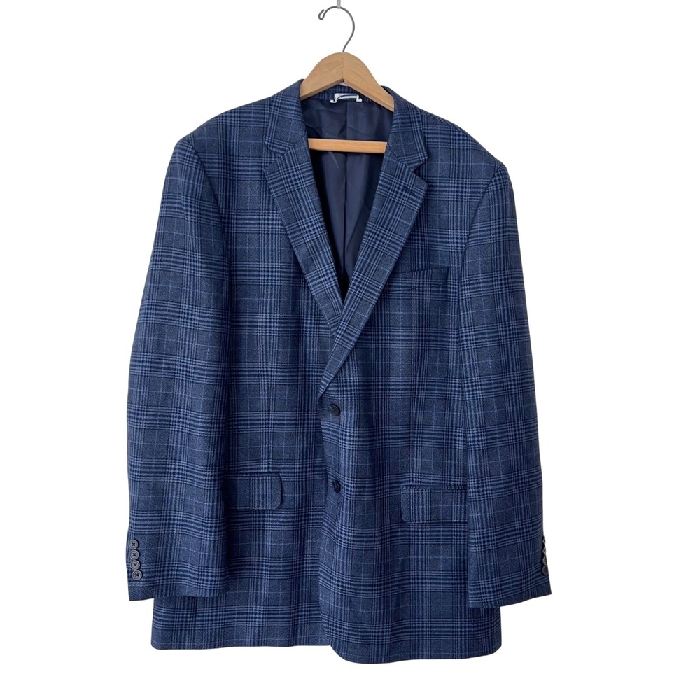 Saddlebred Blazer Mens 50L Blue Plaid‎ Lambswool Blend Professional Sport Coat
